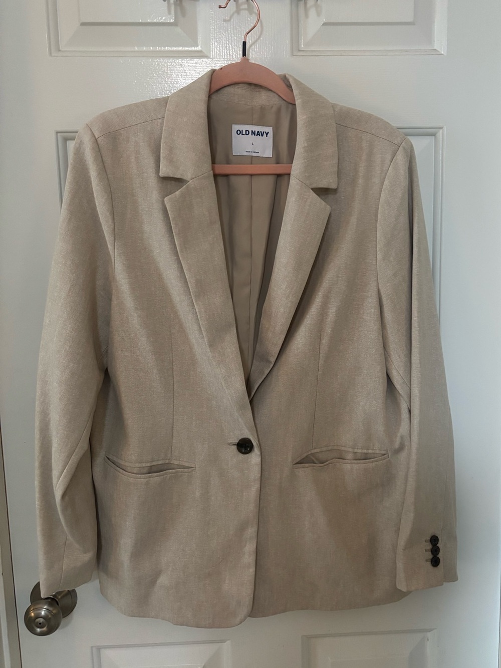 Old Navy Beige Single-Button Linen-Blend Blazer